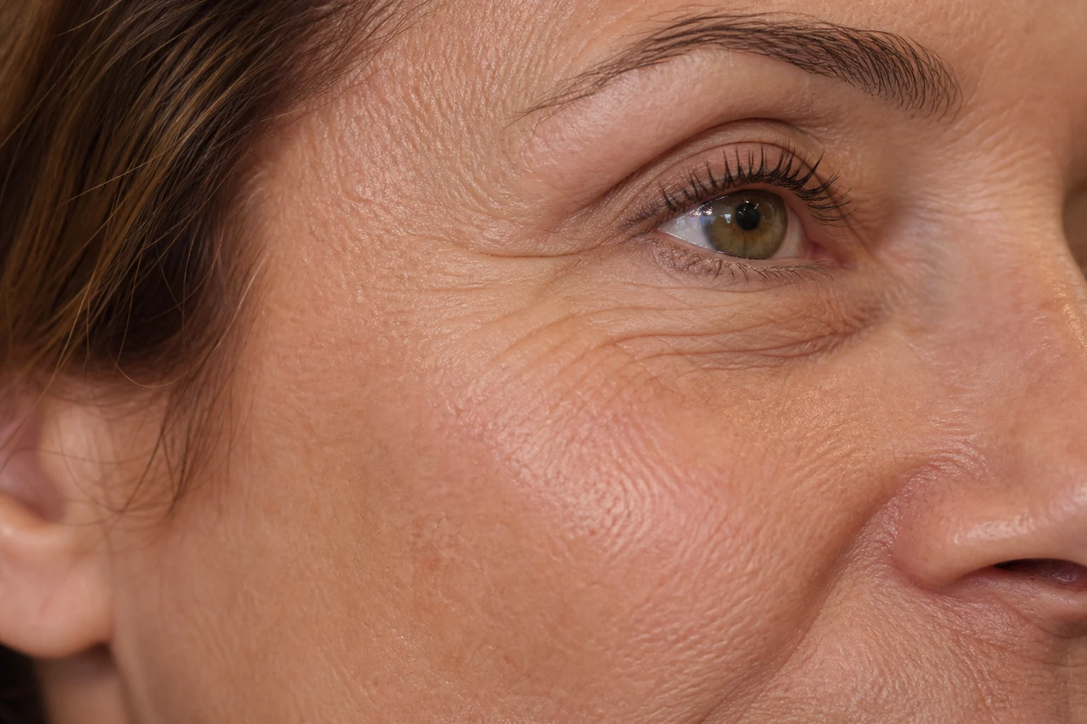 Close editorial view of healthy textured mature skin